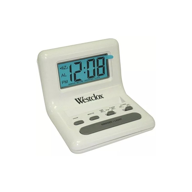 WESTCLOX 47539 .8'' White LCD Alarm Clock with Light on