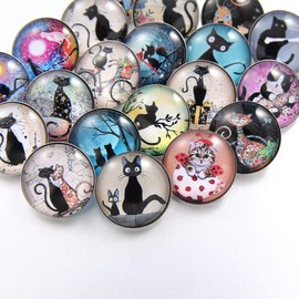20 PCS Cat Snap Jewelry Charms 18mm Interchangeable Jewelry Snap Charms,Snap Charms for Snap Jewelry Necklace Bracelet,Glass Snap Buttons Jewelry
