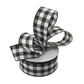 Buffalo Check Black White Ribbon - 2 1/2" x 50 Yards, Wired Edge Plaid Christmas Ribbon, Wreath, Farmhouse Decor, Garland, Presents, Gift Basket, Wrapping, Ribbons for Crafts