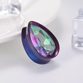 PUNKYOUTH Surgical Steel Teardrop Zircon Double Flared Ear Tunnels and Plugs Stretcher Expander Sold As Pair Gauge 8mm-25mm