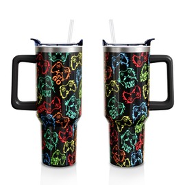 Aokoyi Gamers Gifts for Men Boys, Gaming 40 Oz Tumbler Cup with Handle and Lid Straw, Cool Gifts for Teen Boy Girls/Boyfriend, Gamepad Game Lovers Water Bottle 1PC
