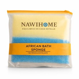 NawiHome Esponja de Baño Africana 65 cm – Exfoliante Corporal Premium de Nylon, Secado Rápido, Limpieza Profunda y Duradero para Renovar la Piel, Azul y Arena
