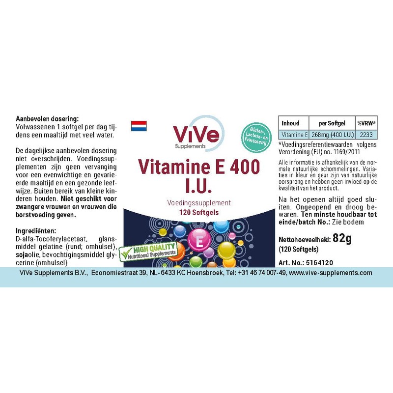 Vitamin E 400 IU - 120 Softgels for 120 Days