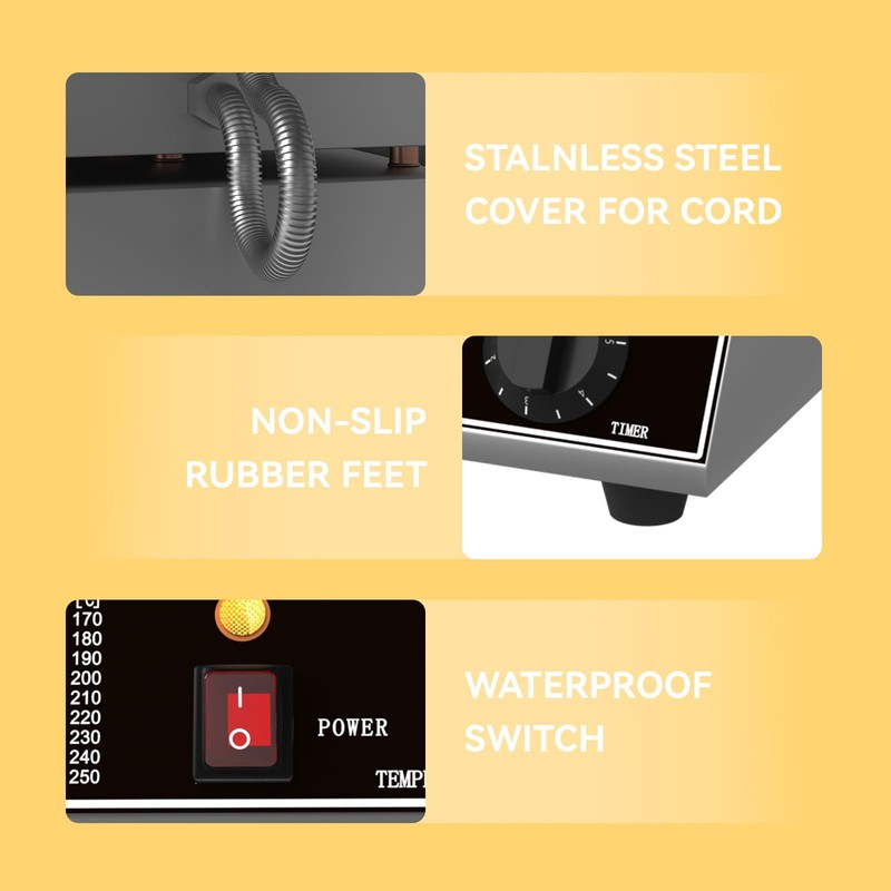 Commercial Waffle Maker Machine, 110V 1200 W Stainless Steel Nonstick