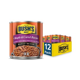 BUSH'S BEST 16 oz Canned Maple Cured Bacon Baked Beans Source of Protein and Fiber, Low Fat, Gluten Free, (Pack of 12)