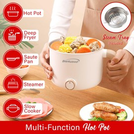 Brentwood Multi-Function Electric Hot Pot Cooker and Food Steamer with Ceramic Non-Stick Ceramic Coating (HPS-3172W)