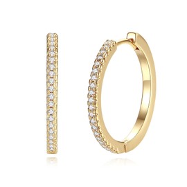 Gold Hoop Earrings 14K Gold Hoop Earrings for Women Lightweight 14 Karat Hoops Earring Dual-sided Cubic Zirconia Womens Earring Hoops