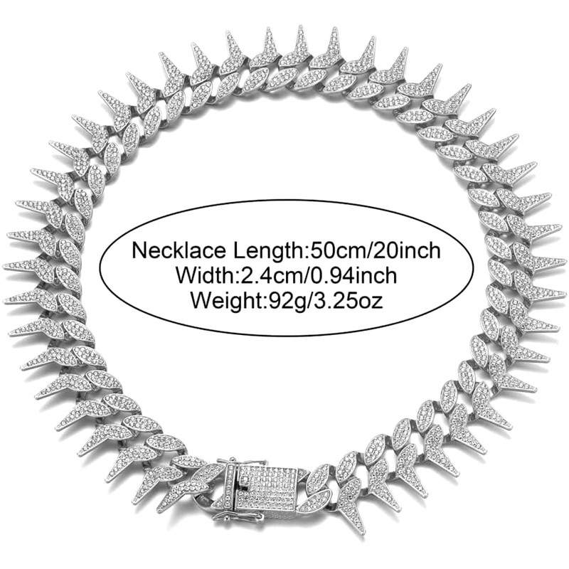 Pimaodog Dog Chain Collar, Side Spiked Style Necklace Bling Diamond