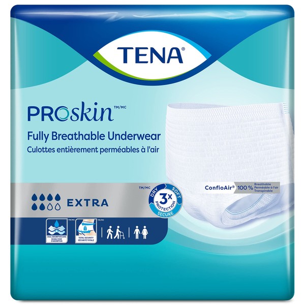 TENA Extra 2XL Unisex Adult Absorbent Disposable Incontinence Underwear, 68" to 80", 48 Count