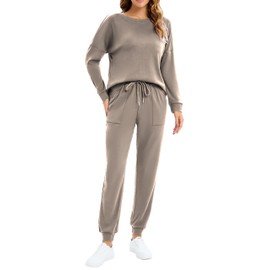 Jhsnjnr Womens Casual Long Sleeve Pajamas Set PJ Tie Dye Nightwear Loungewear Khaki