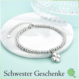 PDTU Daughter Sister Best Friend Gifts, Clover Leaf Lucky Bracelet for Daughter Sister Best Friend Lucky Charm Gifts for Exam Travel Birthday Graduation School Christmas, Stainless Steel, No gemstone