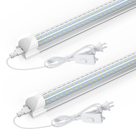 CNSUNWAY 2FT LED Shop Light, 24W 5000K 3600LM Super Bright, Utility T8 LED Light Fixture, D Shape, High Output, Linkable Shop Lights Tubes for Room, Garage, Workbench, Plug and Play, 2 Pack