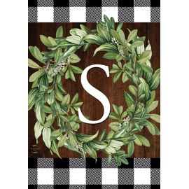 Briarwood Lane Wreath Monogram S Double-Sided House Flag Everyday 28" x 40"