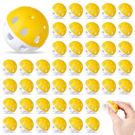 Junkin 50 Pack Practice Golf Balls Limited Flight Plastic Impact Golf Balls 1.65 Inch Hollow Soft Training Resistant EVA Foam Realistic Feel for Indoor Outdoor Swing Training(Yellow)