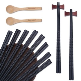 Tamodan 10 Pairs Chopsticks Reusable Dishwasher Safe & Non-slip Design Chop Sticks, Classic Black Chopsticks-9.4inches.