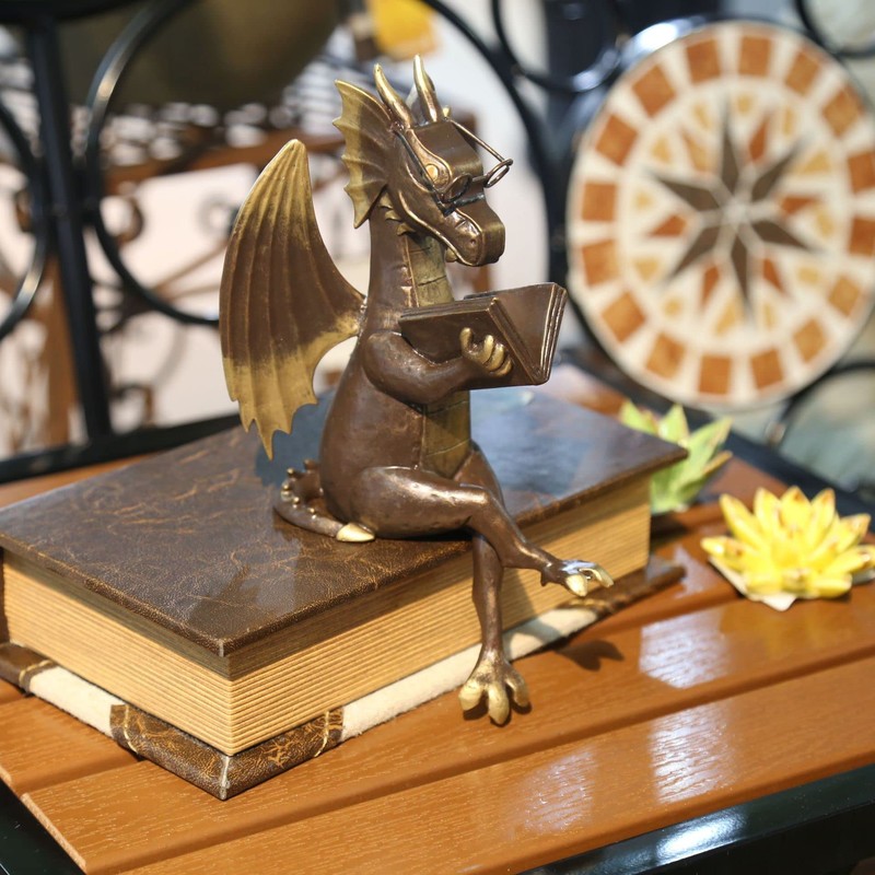 SXSZZXL Dragon Reading Statue Imitate Antique Bronze Dragon Resin Figurine