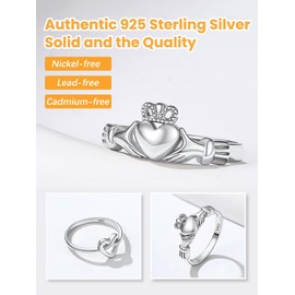 Bestyle 925 Sterling Silver Band Ring for Women Irish Claddagh Ring Heart Love Celtic Knot Crown Promise Rings Friendship BFF Ring, Small Pinky Ring for Women, Size J1/2