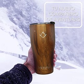 Termo de Acero Inoxidable Doble Aislamiento Trmico, 30 Oz (887.206 ml), Termo para Caf, Tapa Hermtica Antifugas, Popote Incluido (Madera, 30 Oz...    