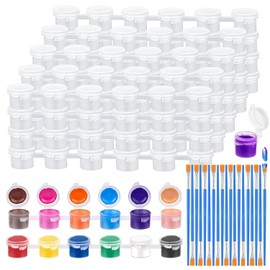 ZENITHX 20 Macetas de Pintura Vacías con Tapas y 20 Pintura Pinceles,3ml Mini Tazas de Pintura,Tiras Pintura Vacía Viene con Una Tapa,para Aulas, Escuelas,Pinturas
