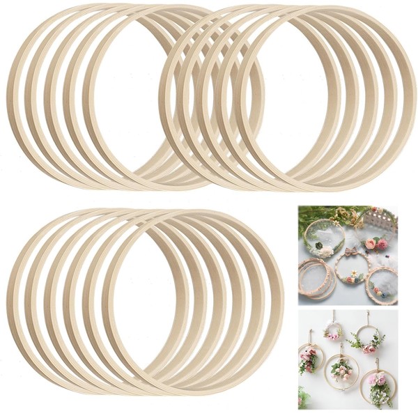 MIYUANGKJ Bamboo Floral Hoop 10 cm, Pack of 16 Wooden Rings for Crafts, Dream Catcher Rings, Bamboo, Wooden Bamboo Flower Wreath for DIY Dream Catcher, Wedding Wreath Decor and Wall Hanging Crafts
