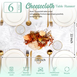 Teruntrue 6 Pack White Table Runner 10FT Long Cheesecloth Table Runner Cheese Cloth Gauze for Wedding Party Birthday Decoration-White