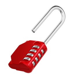 Zhege Red Long Shackle 4 Digit Combination Padlock for Gate, Door, Shed, Container etc.