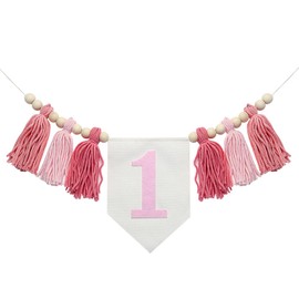 1st Birthday High Chair Banner, Pink Tassel Theme Banner For Girl, 1st Birthday Photo Backdrop, Baby Girl First Birthday Highchair Banner Fabric