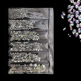 1200 Pieces Rhinestones Set, Nail Glitter, Sequins, 6 Sizes Nail Gemstones, Rhinestones with Storage Boxes
