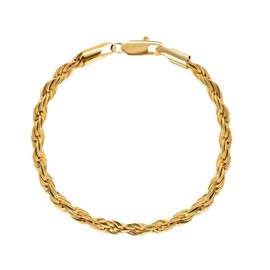 L.Karden 4MM Mens Twist Rope Chain Bracelet Gold for Men Boys Women, Stainless Steel 18K Plated Jewellery Gifts for Christmas G for Him