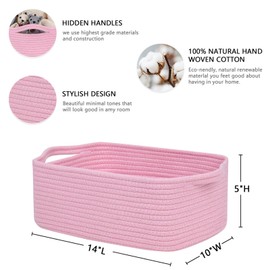 CubesLand Cute and Durable Small Cotton Rope Basket for Organizing, Woven Closet Storage Bin,Shelves Closet Storage Basket, Bathroom Storage Organizer Bin, Nursery Toy Basket Bin, Pink Basket