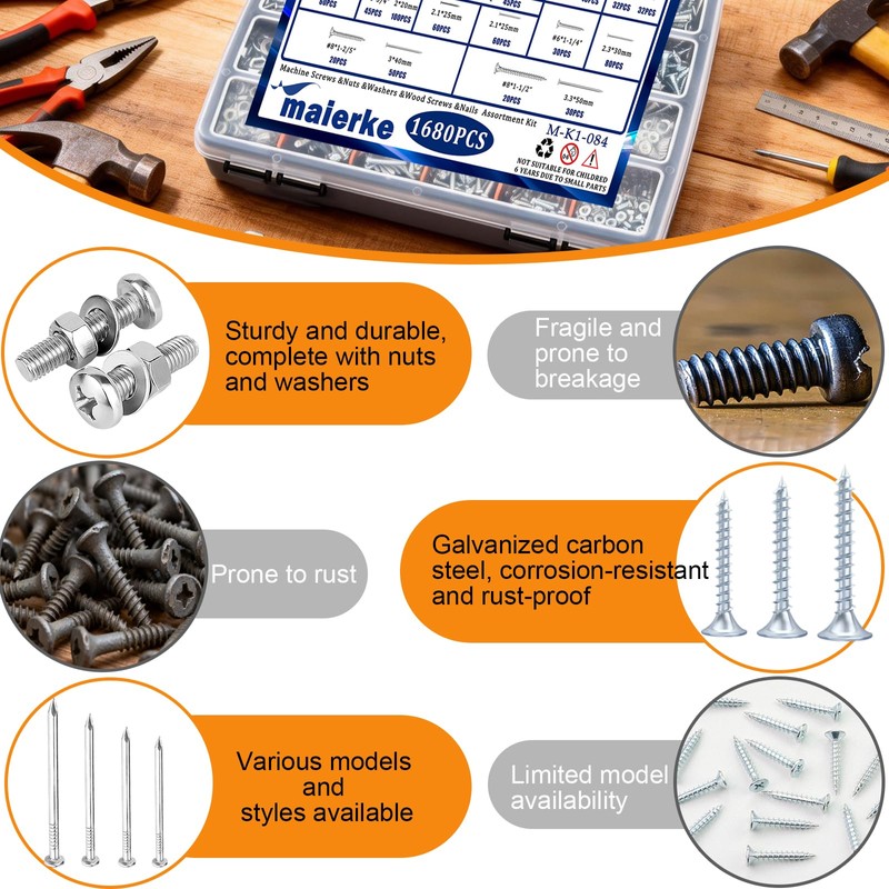 1680 PCS High Hardness Screw Bolts and Nuts & Nails