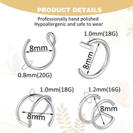 Telooco 6 Stück Nasenring Piercing Fake Nasenpiercing Gothic Septum Piercing Nasenring Hoop 20G Edelstahl Fake Lippenpiercing Ring Damen Herren