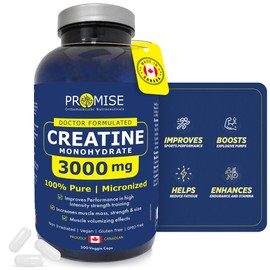 Promise Creatine MonoHydrate 3000 mg | Increase Muscle Mass, Strength and Size. Massive Gains. 300 Capsules