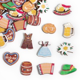 BOOMTOP 100pcs Streudeko Oktoberfest Holz Konfetti Bayern Streuteile Tischdeko Bunt Edelweiss Bier Dirndl Brezel Lederhose Oktoberfest Wiesn Tischdekoration Bayerische Dekoration ca. 3-5 cm