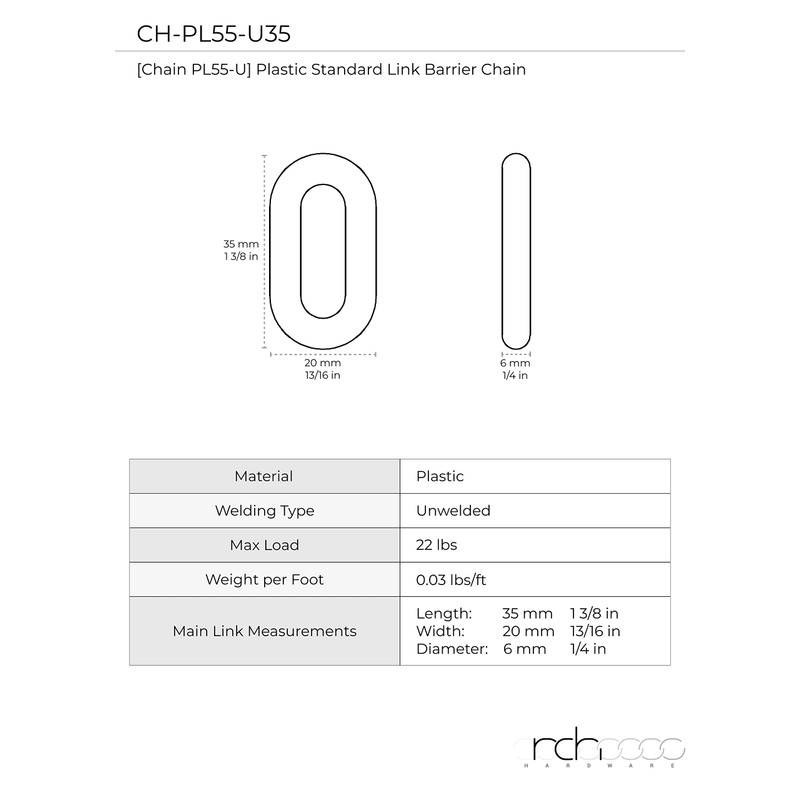 RCH Hardware CH-P55-06-YEL-3 Plastic Barrier Chain, Yellow (3 Feet)