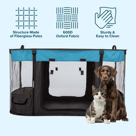 Dog Playpen - 43x34x23 Inch Puppy Kennel with Mesh Windows, Zippered Doors, and Storage Pockets - Portable Dog Play Pen Indoors/Outdoors for Small Animals by PETMAKER (Blue)
