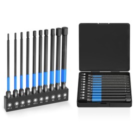 ANDELI Magnetic Hex Screwdriver Bit Set, 1/4” Hex-Shank，100mm Long 10pcs (Metric) with Storage Box Set, S2 Material, Metric & SAE Hex Key Set