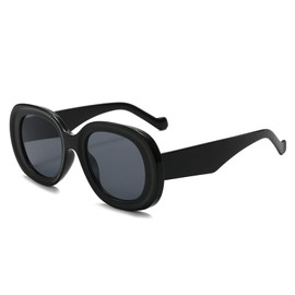 YAMEIZE Women's Sunglasses Large Oversized Round Elegant Classic Vintage Oversize Sunglasses Retro Oval Slim Glasses, black/grey