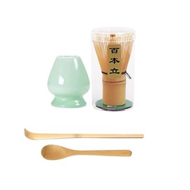 Monehet 4PCS Exquisite Matcha Kit,Matcha Whisk Set Elegant Matcha Tea Set,Handcrafted Bamboo Matcha Whisk Setwith Ceramic Whisk Holder and Tea Scoop, for Tea Lovers (02)