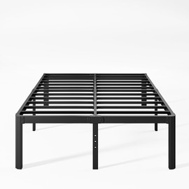 KERAMIK 18 Inch High Queen Bed Frame No Box Spring Needed, Platform Bed Frame Queen Size Metal with Round Edge, Easy Assembly, Heavy Duty, Black