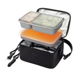 Bentgo Heat - Electric Lunch Bag & Food Warmer for Reheating Meals in Car, at Work & More - Heated Lunch Box Warmer for Adults, Students & Shift Workers, 12V/24V Auto & 120V Wall Cords (Carbon Black)