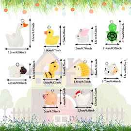 GOKEPO 50 Pcs Resin Animal Charms Cute Goose Duck Cow Bee Chicken Rabbit Turtle Hedgehog Sheep Pig Pendants DIY Accessories Farm Theme Jewelry Supplies Making for Bracelet Necklace Earring