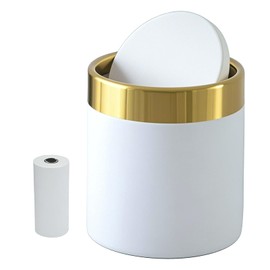 JILLICK Mini Trash Can with Lid, 1.5 Liter / 0.4 Gallon Small Metal Desk Garbage Bin for Countertop, Coffee Bar, Vanity – White