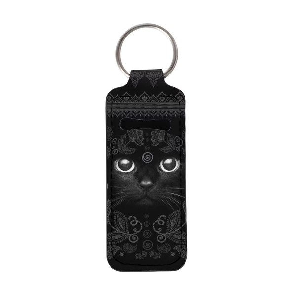 Bulopur Llavero de cara de gato negro a granel, soporte para bálsamo labial, clips para llavero para lápiz labial, lápiz labial, Negro, 0.53 Ounce (Pack of 1)