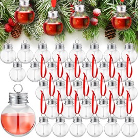 Patelai Christmas Drink Balls Shot Glass Ornament Plastic Fillable Christmas Tree Ornaments Xmas Water Bottle Bulbs for Holiday Party Decor Indoor Outdoor (Clear with Silver Lid,50 Pcs)