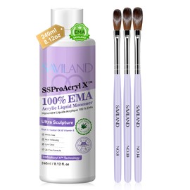 SAVILAND Pro Monomer Acrylic Nail Liquid Kit Ultra Sculpture: 240 ml Large Capacity Pure EMA Nail Monomer Liquid wtih 3Pcs Acrylic Nail Brushs for Nail Extension Nail Carving Non Yellowing Home