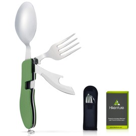 Hikenture Camping Utensils with Case 4-in-1 Stainless Steel Fork Knife Spoon Bottle Opener Set Travel Eating Cutlery Scout Hobo Hiking(Army Green)