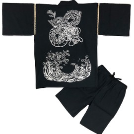 Edo-Ten Men’s Jinbei Shijira Weave Cool Summer 100% Cotton Printed Original Pattern M/L/LL/3L/4L/5L, Water Dragon Navy