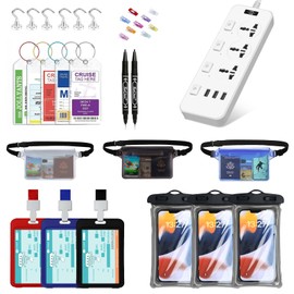 32 Pcs Cruise Essentials Kit - Cruise Must Haves Kit with Waterproof Luggage Tag Holders, Phone Pouches, Multi-Function Socket, Document Backpack & Magnetic Hooks for Cruise Ship Travel Accessories