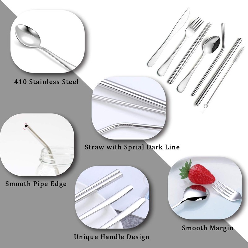 9 Piece Portable Stainless Steel Cutlery Set (Beige)